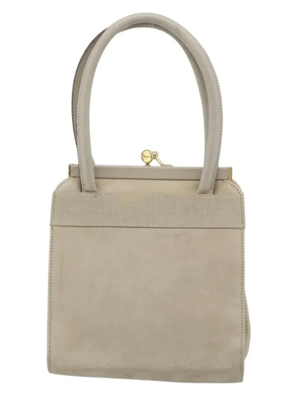 Salvatore Ferragamo Vala Hand Bag Suede Beige Gold Auth ka4791